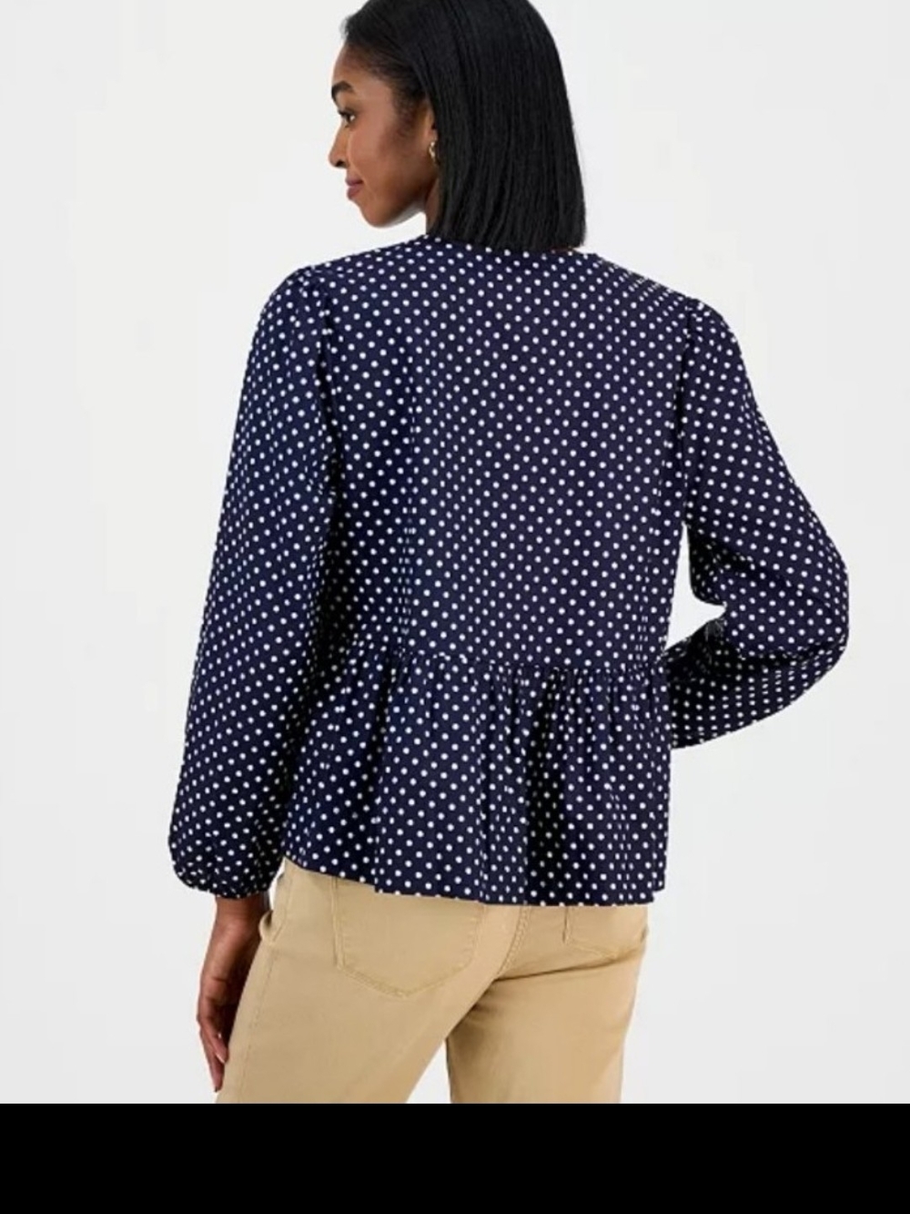 Nautica Navy White Polka Dot Peplum Blouse - Picture 2 of 7